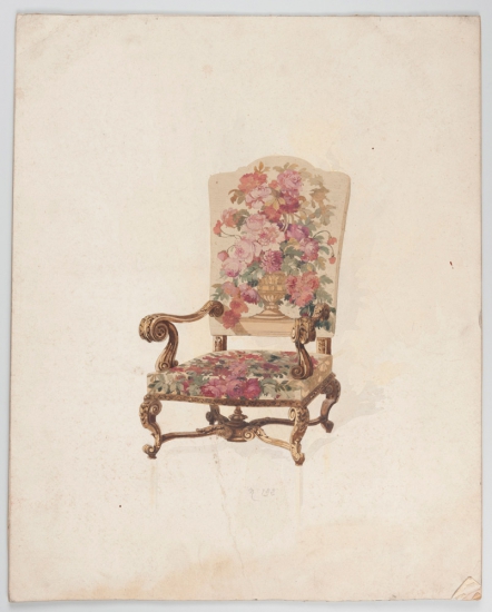 Modèle de fauteuil, Ateliers Pinton, XIXe siècle. Gouache sur papier