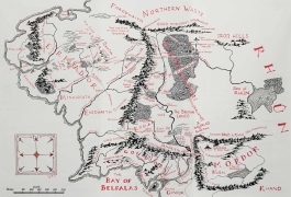 Maquette de tapisserie Map of Middle-earth d'après une illustration de Christopher Tolkien © The Tolkien Trust 1977